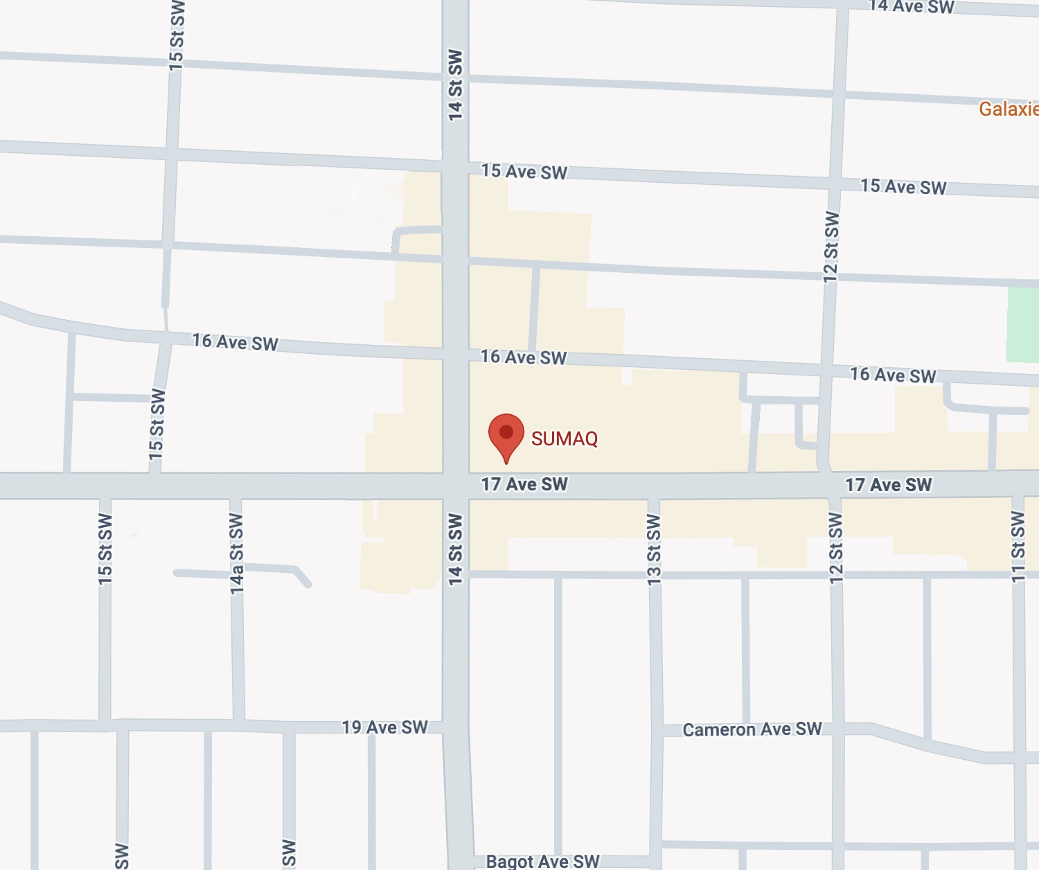 Google Maps location of SumaQ on 17th at 1424 17 Ave SW, Calgary